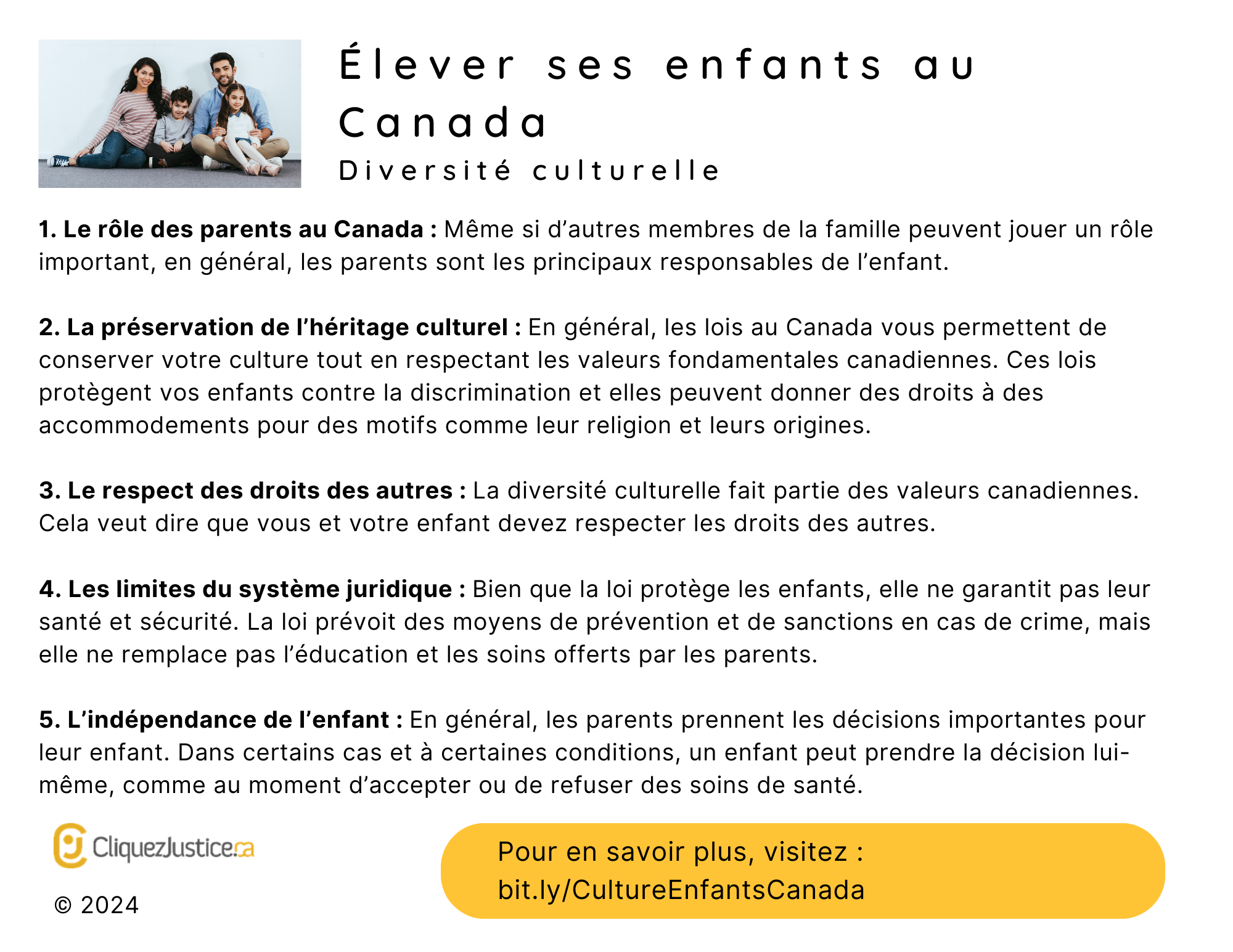 Infographie sur la diversité culturelle et sur comment élever ses enfants au Canada
