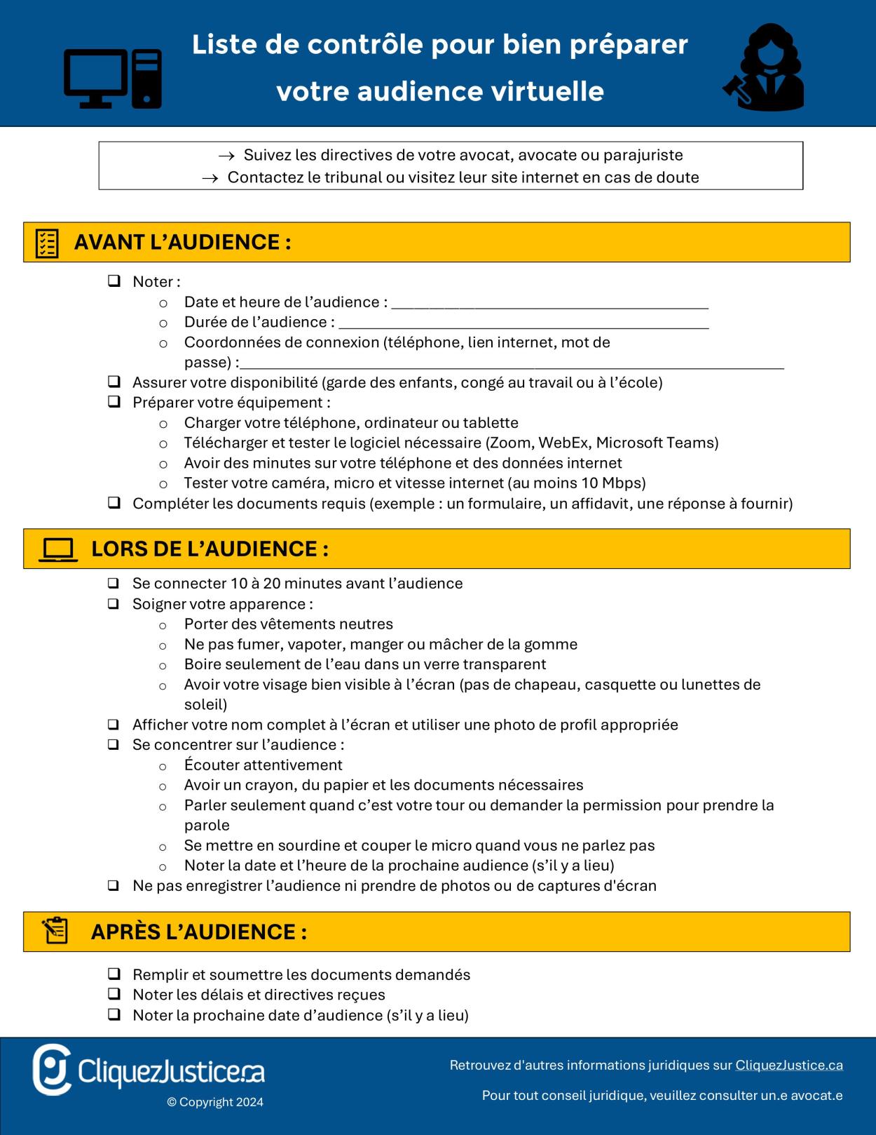 liste de contrôle - audience virtuelle