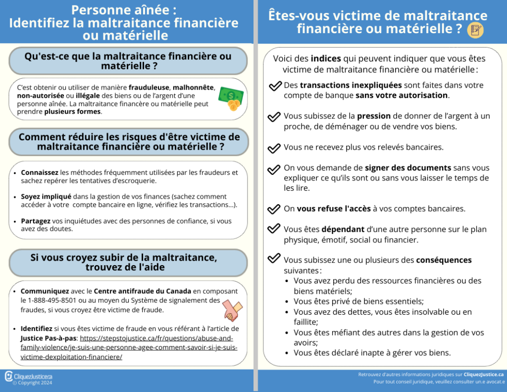 Personne aînée: la maltraitance financière ou matérielle