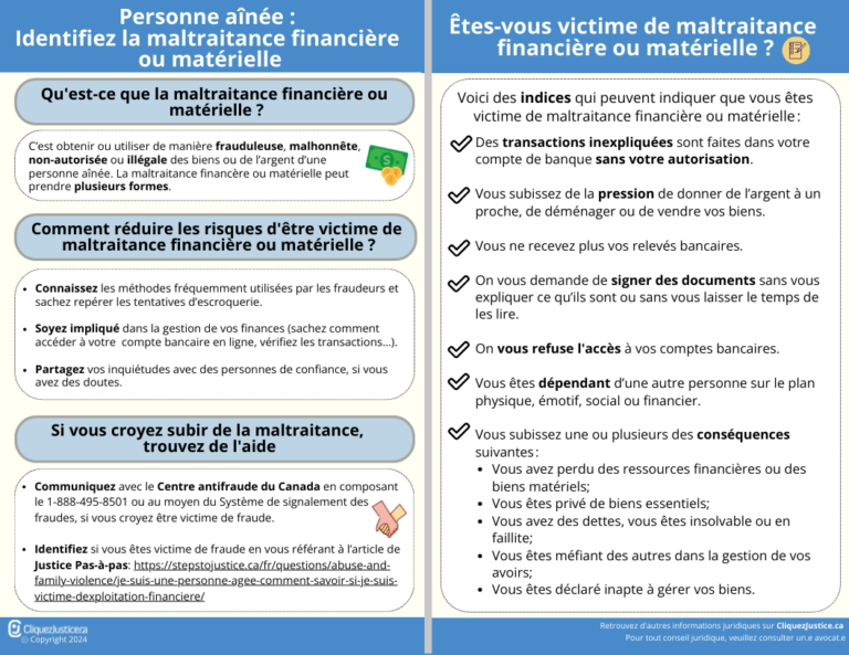 Personne aînée: la maltraitance financière ou matérielle
